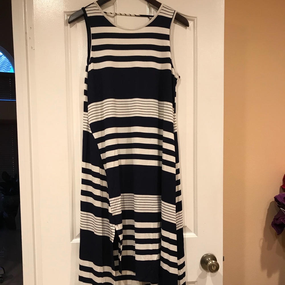 Off White/ Navy stripe tank midi dress - Picture 2 of 7